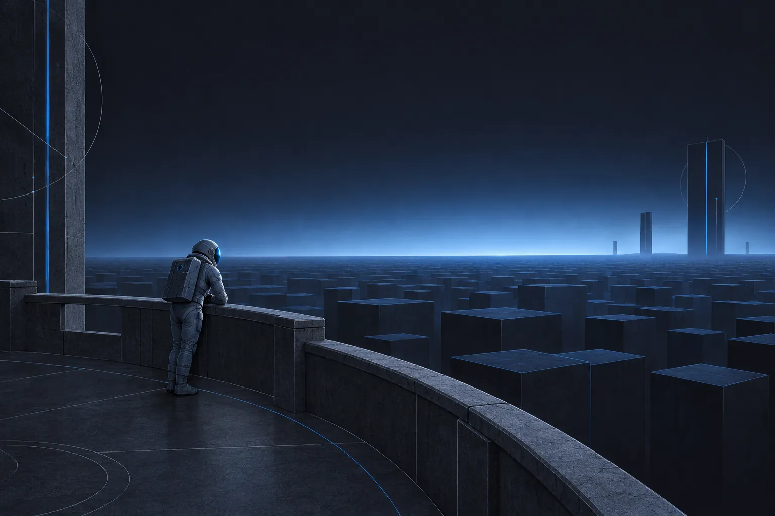Azure illustration of an astronaut on a green Atlantic headland looking out over the sea