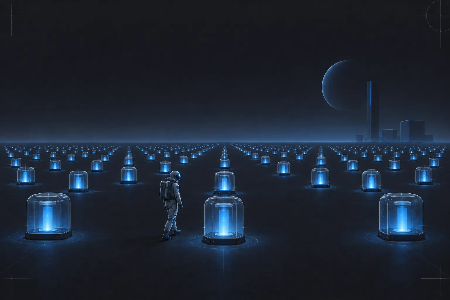 Azure illustration of an astronaut at a control console with a mail envelope, a calendar and a train ticket floating in orbit
